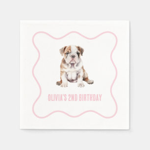 Puppy bulldog preppy pink plaid birthday napkins
