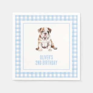 Puppy bulldog preppy plaid birthday napkins