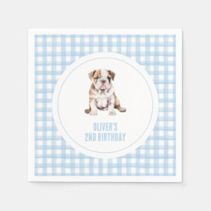 Puppy bulldog preppy plaid birthday napkins
