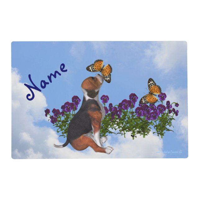 Puppy Butterflies Kids Personalized  Placemat (Front)