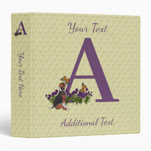 Puppy Butterfly Monogram Initial A Personalized 3 Ring Binder