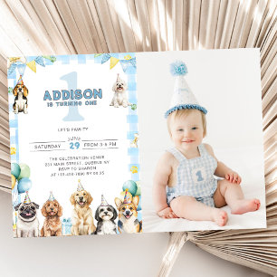Puppy Calling All Pawty Animals 1st Birthday Photo Invitation