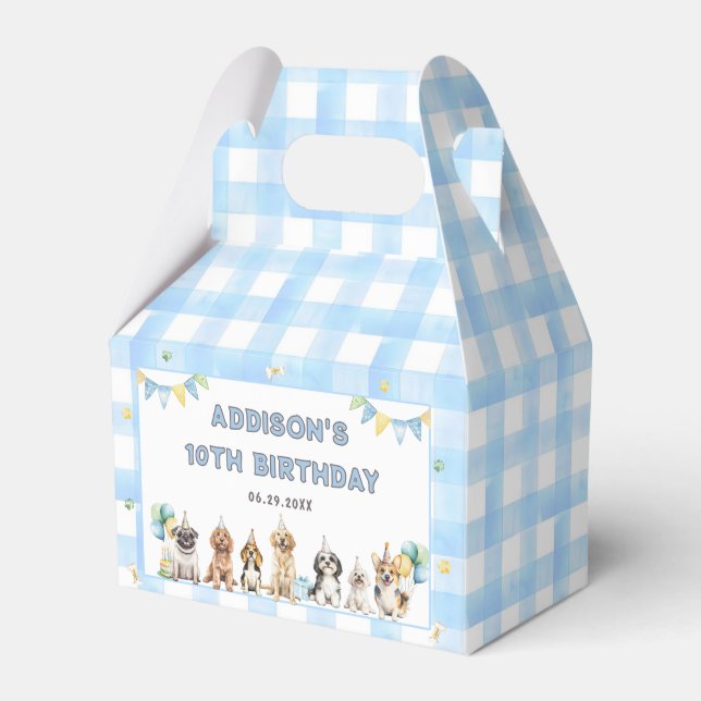 Puppy Calling All Pawty Animals Birthday Favor Boxes (Front Side)