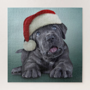 Puppy Cane Corso in red hat of Santa Claus Jigsaw Puzzle