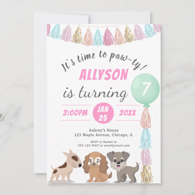 Puppy cartoon dog theme kid birthday party RSVP Invitation (Front)