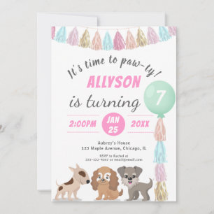 Puppy cartoon dog theme kid birthday party RSVP Invitation