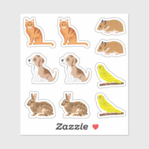 Puppy Cat Hamster Bird Rabbit Cute Animals Sticker