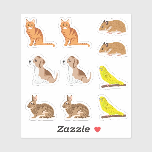 Puppy Cat Hamster Bird Rabbit Cute Animals Sticker (Sheet)