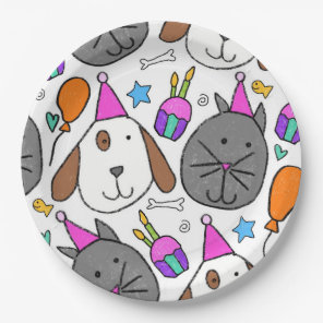 "Puppy Cat Party Plates" Paper Plates