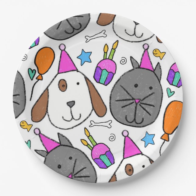 "Puppy Cat Party Plates" Paper Plates (Front)