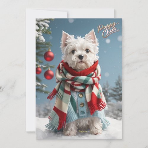 Puppy Cheer Adorable Maltese Holiday Card