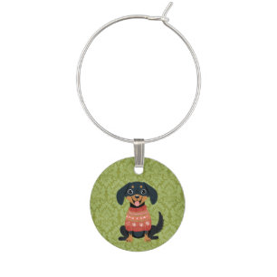 Puppy Christmas Dachshund Pomeranian Santa Dog Wine Charm