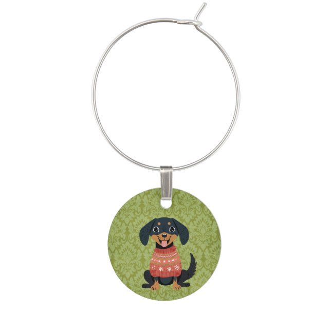 Puppy Christmas Dachshund Pomeranian Santa Dog Wine Charm (First Charm)