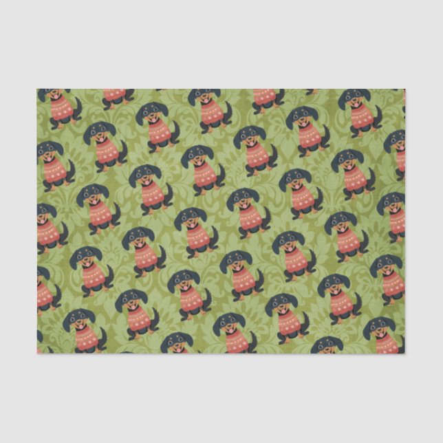 Puppy Christmas Dachshund Weiner Santa Dog Tissue Paper (Front)
