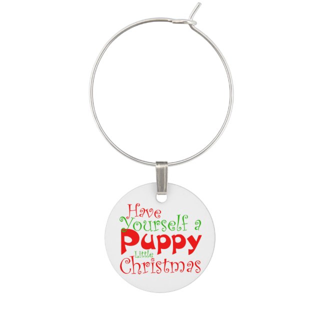 Puppy Christmas Holiday Wine Charm (Front)