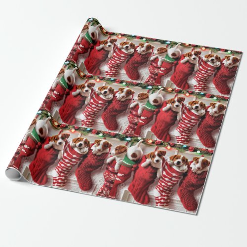 Puppy Christmas Sock Wrapping Paper