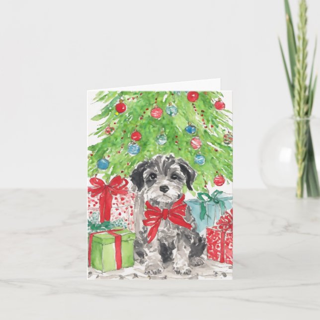 Puppy Christmas Watercolor Stationery Card (Front)