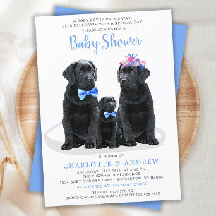Puppy Couples Blue Boy Baby Shower Invitation