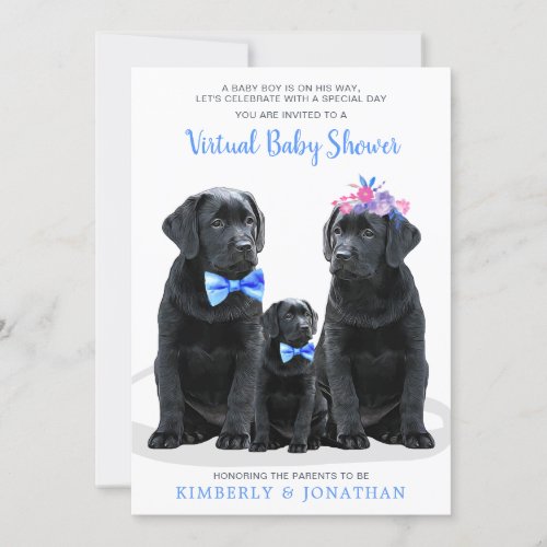 Puppy Couples Blue Boy Virtual Baby Shower Invitation