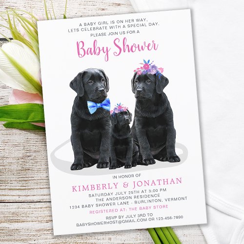 Puppy Couples Pink Girl Baby Shower Invitation
