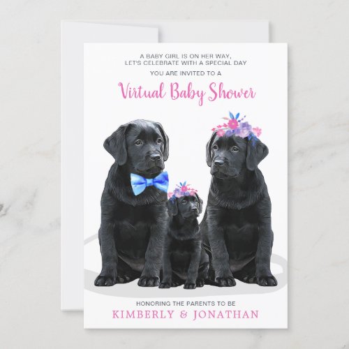 Puppy Couples Pink Girl Virtual Baby Shower Invitation