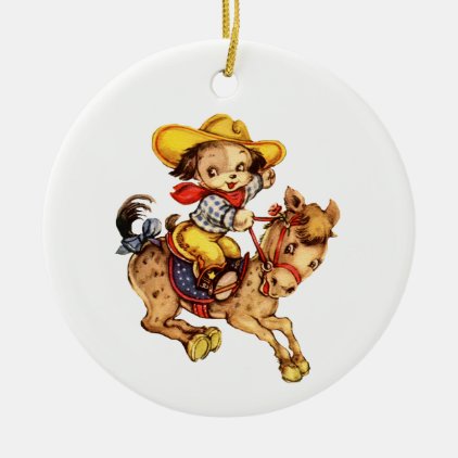 Puppy Cowboy on His Horse Ceramic Ornament