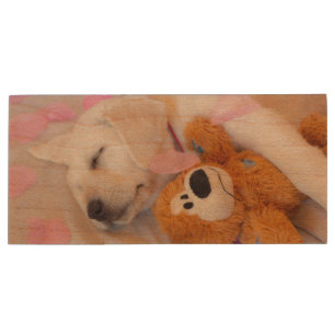 Puppy cuddles 02 wood flash drive