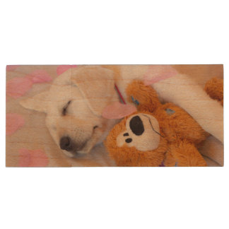 Puppy cuddles 02 wood flash drive