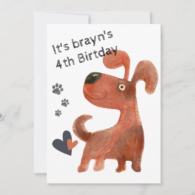 puppy cute dog 4th birthday invitations (Front)