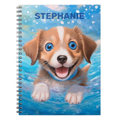 Puppy Cute Swimming Dog Personalized Kids Name Not Notebook