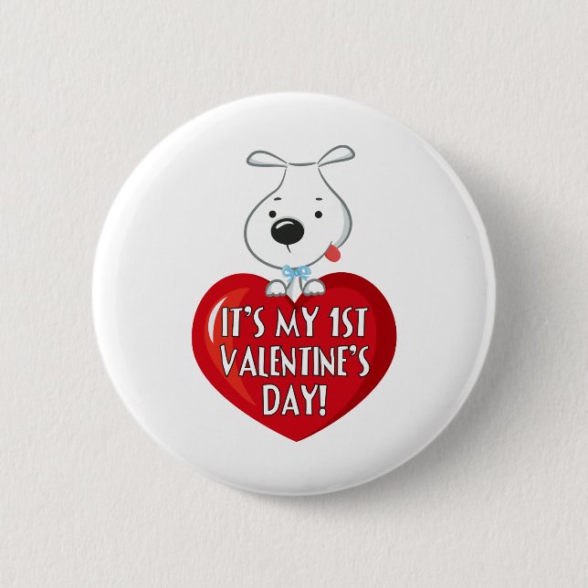 Puppy Dog 1st Valentines Day Button (Front)
