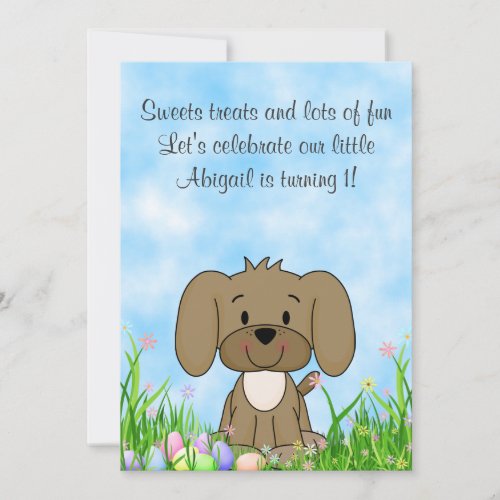 Puppy Dog and Easter Eggs 1st Birthday Invitation