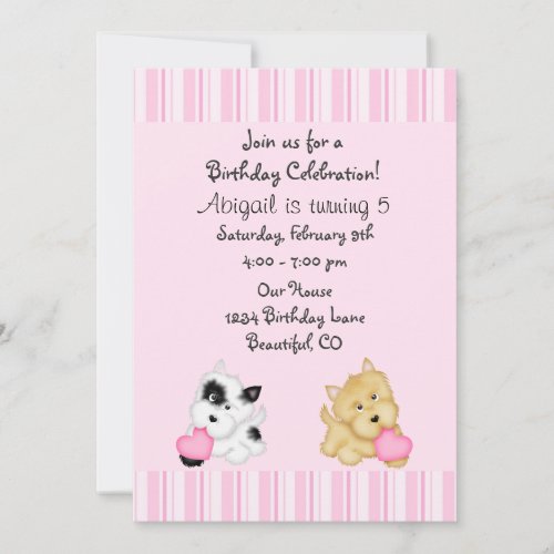 Puppy Dog and Hearts Birthday Invitation for Girls