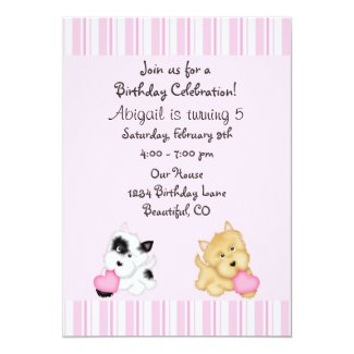 Puppy Dog and Hearts Birthday Invitation for Girls