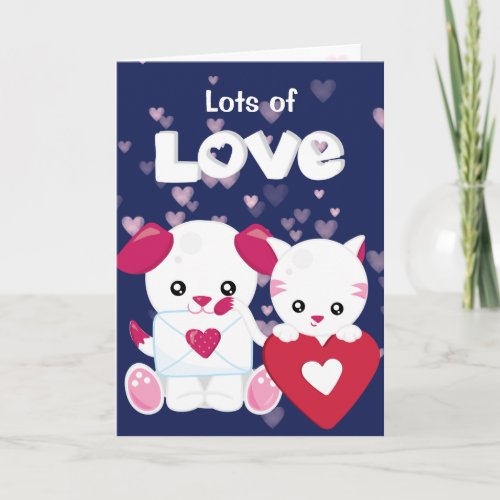 Puppy Dog and Kitty Cat Love Valentine Card