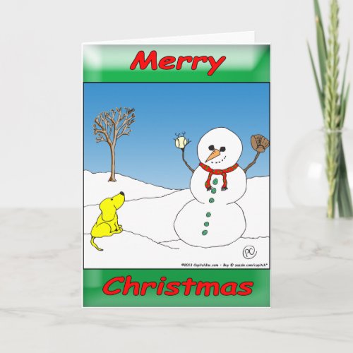 Puppy dog and snowman holiday card