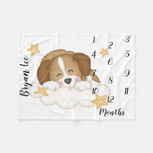 Puppy Dog Baby Boy Milestone Monthly Photo Prop Fleece Blanket