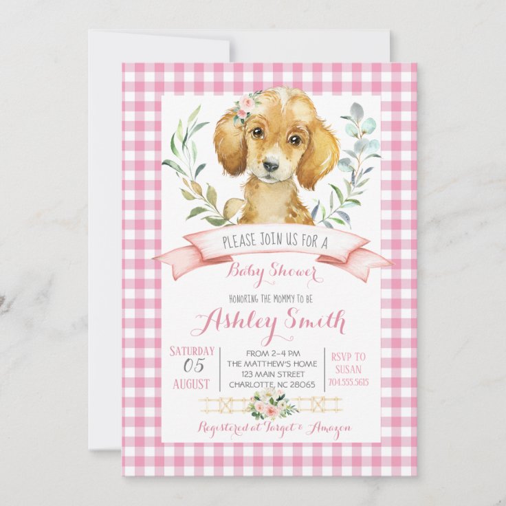 Puppy dog baby shower invitation pink girl Zazzle