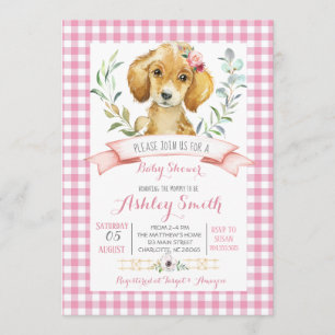 Puppy dog baby shower invitation pink girl