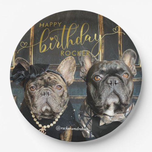 Puppy Dog Birthday Add Photo and Text Gold Script Paper Plates