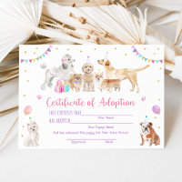 Puppy Dog Birthday Adopt A Puppy Certificate