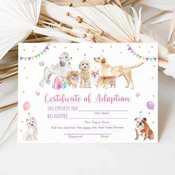 Puppy Dog Birthday Adopt A Puppy Certificate Invitation by LittlePrintsParties at Zazzle