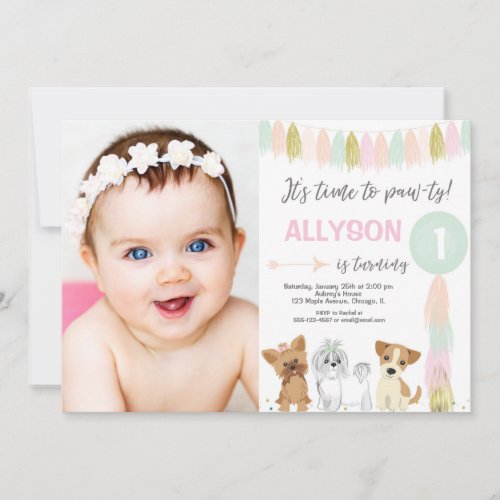 Puppy Dog birthday Animal lovers Cute girl photo Invitation