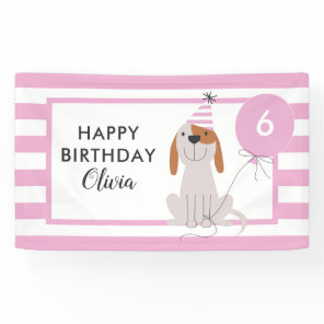 Puppy Dog Birthday Banner Pink Stripes