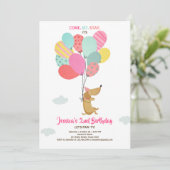 Puppy dog Birthday invitation Balloons Girl pink (Standing Front)