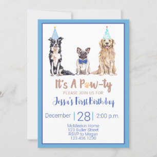 Puppy Dog Birthday Invitation Blue Animal Party