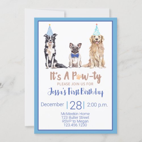 Puppy Dog Birthday Invitation Blue Animal Party