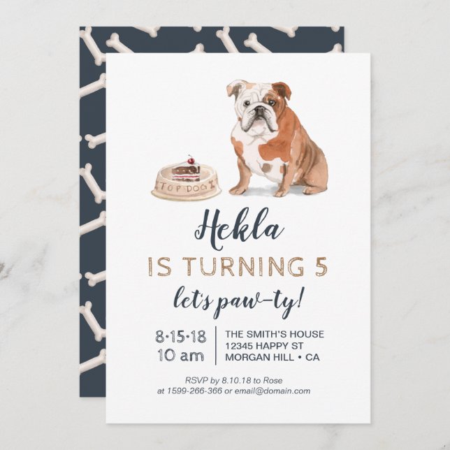 Puppy dog birthday invitation, let's paw-ty! invitation (Front/Back)