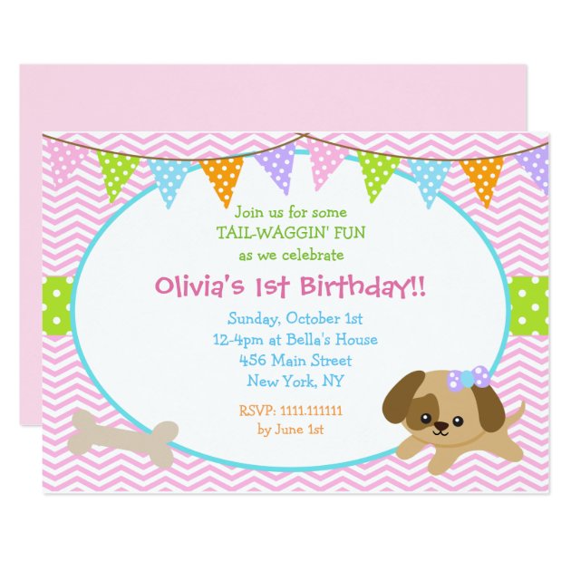 Puppy Dog Birthday Invitations For Girl