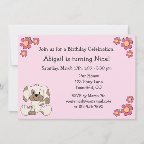 Puppy Dog Birthday Invitations for Girls